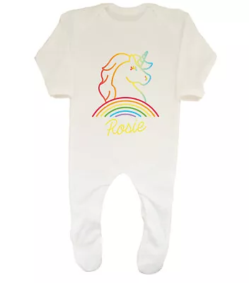 Personalised Unicorn Rainbow Baby Grow Sleepsuit Any Name Boys Girls Gift • £9.99