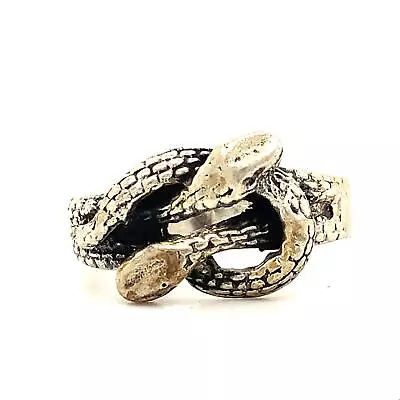 Vintage Signed  Sterling Silver Carved Etched Two Snake Intertwine Coil Ring 8 • $40