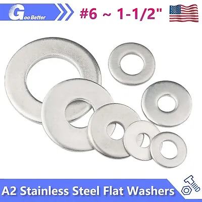 A2 Stainless Steel Flat Washers #6 #8 #10 #12 1/4  5/16  To 1-1/2  UNC DIN 125A • $7.15