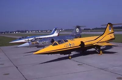 Original Aircraft Slide - F-104G - 20+49 German AF LVR 1 Line Up Manching 1989 • $1.25