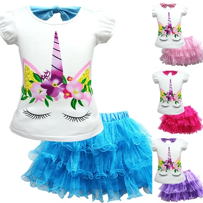 $15.97 • Buy Girls Unicorn T-Shirt Dresses Children Party Tutu Tulle Princess Dress Skirt AU