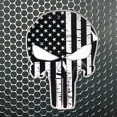 REFLECTIVE PUNISHER USA FLAG Monochrome Domed Decal Emblem CAR Sticker 3D 3 X 4  • $11.99