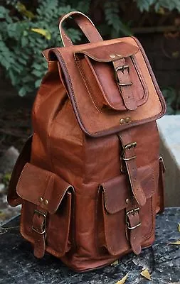 Mens Vintage Genuine Leather Laptop Backpack Rucksack Messenger Bag Satchel NEW • $65.68