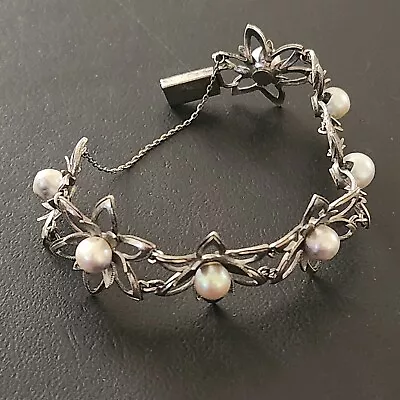 SIGNED STERLING Vintage Bracelet Large Genuine Pearls 925 Silver 23.1 Grams 290 • $10.50