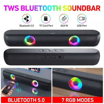 TWS Bluetooth Sound Bar Stereo Computer Speakers TV USB For PC Desktop Tablets • £19.99