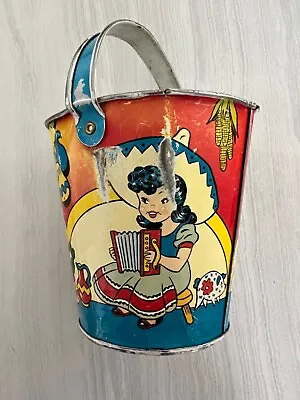 RARE!! Vintage Ohio Art Tin Sand Pail Bucket Spanish Senorita! 1940-1950s CUTE! • $26