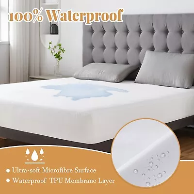 $19.99 • Buy Fully Fitted Mattress Protector Waterproof Anti Mite DOUBLE QUEEN KING BED COVER