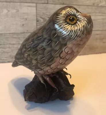 Vintage Wood Owl Hand Carved & Hand Painted Detailed Small Figure On Wood Branch • $15