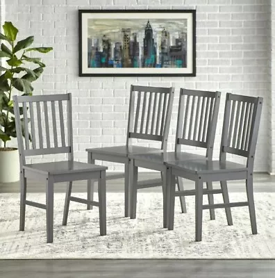 4 Set Grey Slat Back Dining Chair Wood Side Seat Kitchen Solid Furniture Counter • $146.10