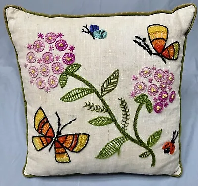 Vintage Crewel Floral Pillow  Embroidery Rare Retro Grannycore Granny Chic # 2 • $29.96