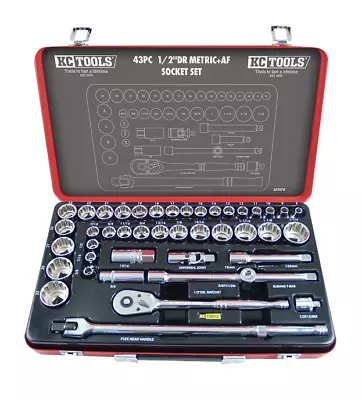 KC TOOLS BRAND 43 Piece Socket Set 1/2  Drive AF/Metric. Part No A13170 • $381.02