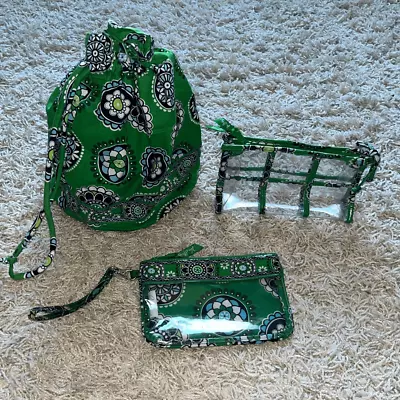 Vera Bradley Lined Ditty Bag And 2 Zipper Bags In Green Cupcake • $35