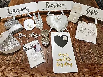 Wedding Party Signs Favors Ribbons Candy Boxes Table Favors Coasters Mixed Lot • £24.06