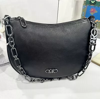Michael Kors Kendall Women Calf Leather Bag Bracelet Chain Pouchette Black New • $148.20