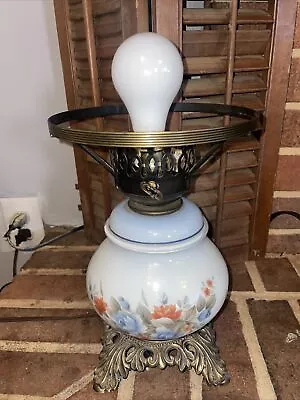 Vintage L&L WMC 1973 Style Hurricane Lamp 3 Way Blue Pink FlowerBase Only TESTED • $15