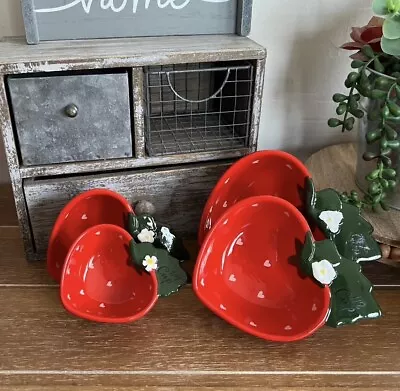 New Strawberry Hearts Ceramic Stackable Measuring Cups Set • $30