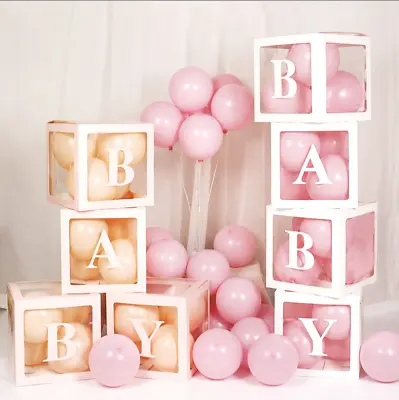 A-Z 0-9 Baby Shower Decor Gift Box Transparent Balloons Packing DIY Letter Cube • £3.45