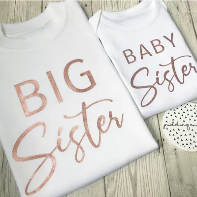 £6.50 • Buy Big Sister Little Sister Baby Vest Gift Bodysuit Grow T-shirt Siblings Rose Gold