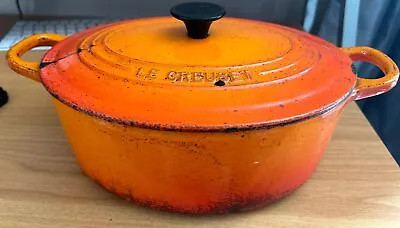 Le Creuset Cast Iron Casserole Dish Oval Volcanic Orange Number 25 Damaged • £29.99