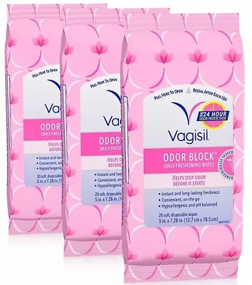 $19.30 • Buy Vagisil Odor Block Daily Freshening Wipes, Resealable Pouch (20 Ct., 3 Pk)