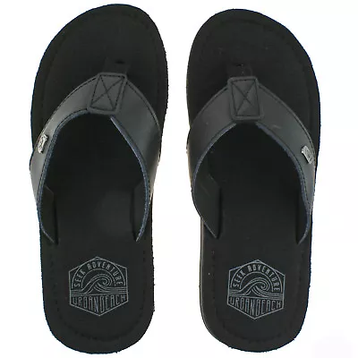 £16.95 • Buy Mens Urban Beach Kaneohe Black Leather Toe Post Flip Flop Beach Sandals