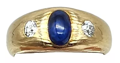 VINTAGE Solid 14k Yellow Gold / Sapphire / Diamonds Men's Ring Size 9.5 • $595