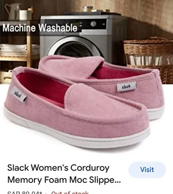 £6.99 • Buy Slack Women's Moccasin Slippers Pink Corduroy Memory Foam Anti Slip Size 5/6