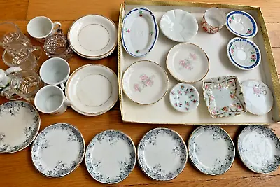 Antique Miniature DISH SET Porcelain China Doll House Tea Federal Glass Mug Vtg • $129.99