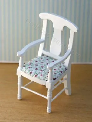 Dollhouse Miniature White Arm Chair With Floral Seat • $4.99