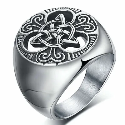 Retro Mens Stainless Steel Ring Round Celtic Knot Signet Rings US Size 7-15 • $7.43