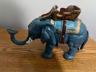 Vintage Mechanical Cast Iron Elephant Bank - Blue / Gold  Coin Bank • $17.95