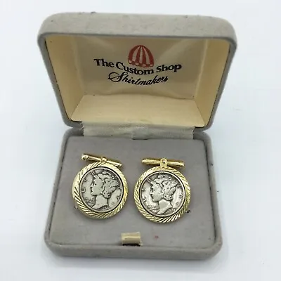 $25.19 • Buy Mercury Dime Coin Cufflinks With Gold Tone Bezels 1943 1944 Consecutive Dates