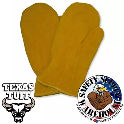 Texas Tuff Pile Lined Bourbon Brown Split Cowhide Mitten • $12.95