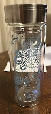 Double Wall Glass Bottle Tea Infuser Blue Flowers 300ml Portable Office Travel • $12.97