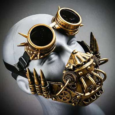 Gold Respirator Gas Mouth Mask Steampunk Costume Burning Man Party Spike Goggles • $32.90