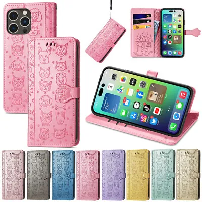 $11.59 • Buy For IPhone 14 13 12 11 Pro MAX XS XR 8 7 Cute Cat Dog Leather Wallet Case Cover 