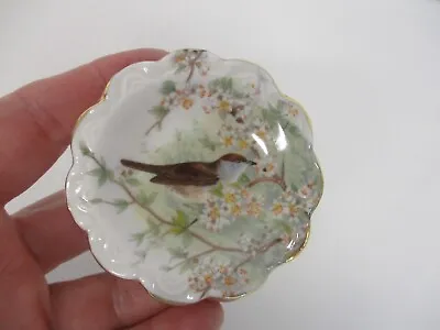 CROWN ASHTON DOLLHOUSE MINIATURE PORCELAIN PLATE With BIRD IN BRANCH W BLOSSOMS • $9