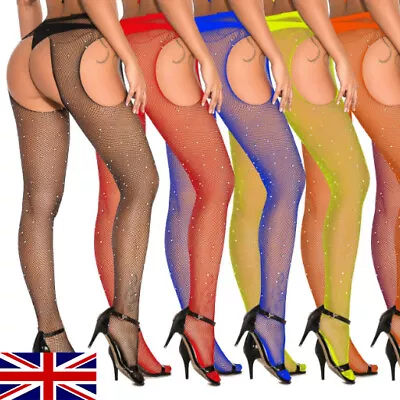 Womans Sexy Fishnet Tights Stocking Suspender Pantyhose Hosiery Crystal Bling • $6.09