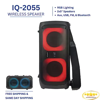 ICON Q 2x5” Wireless Bluetooth Speaker Portable Bass USB LED FM AUX IQ-2055 • $79.99