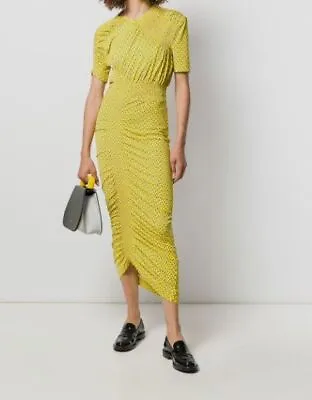 $806 Preen By Thornton Bregazzi Women's Yellow Ruched Alice Dress Size Medium • $257.98