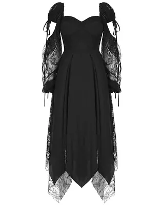 Punk Rave Daily Life Gothic Lace Contrast Maxi Dress Black Steampunk • $123.30