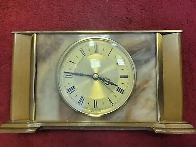 Metamec Mantle Clock Vintage 1960s Wood Brass Faux Onyx Marble • £12