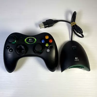Wireless Black Xbox Original Logitech Controller + Adapter - Untested • $39.97