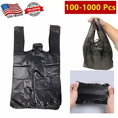 100-1000 Pc Small T-Shirt Bag Black Plastic Carry Out For Shopping 15 X 4 X 8.5  • $8.99