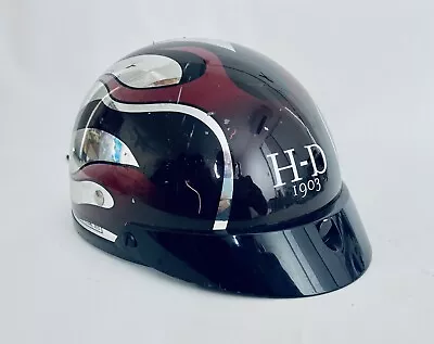 Harley Davison HD 1903 Motorcycle Half Helmet Black Red Chrome Flames Sz XS • $26.25