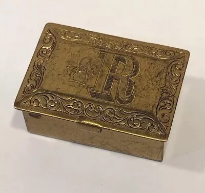 Old Brass Box R Monogram W Rooster Hinged Lid 1.5  X 1  X .6  Very Small • $14.50