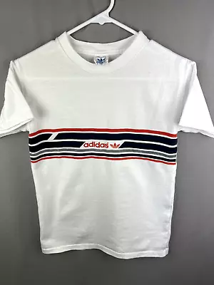 Vintage Adidas T-Shirt Mens Small Trefoil Logo Striped Graphic 80s Single Stitch • $26.99
