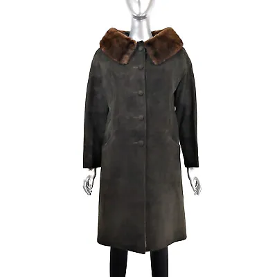 Suede Coat With Mink Collar- Size S (Vintage Furs) • $137.50