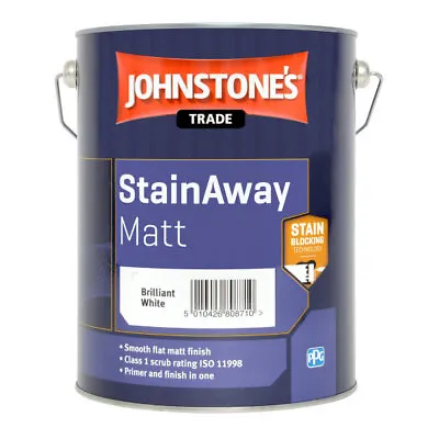 £35.95 • Buy Johnstones Trade StainAway Matt Brilliant White 2.5L 5L