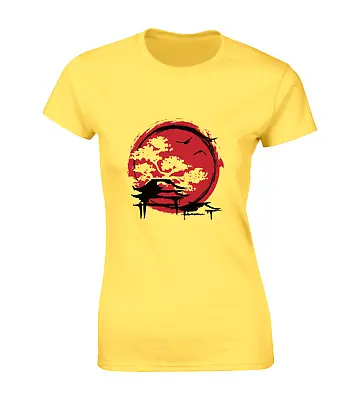 Japan Flag Tree Ladies T Shirt Cool Japanese Samurai Geisha Tokyo Design Top • £7.99